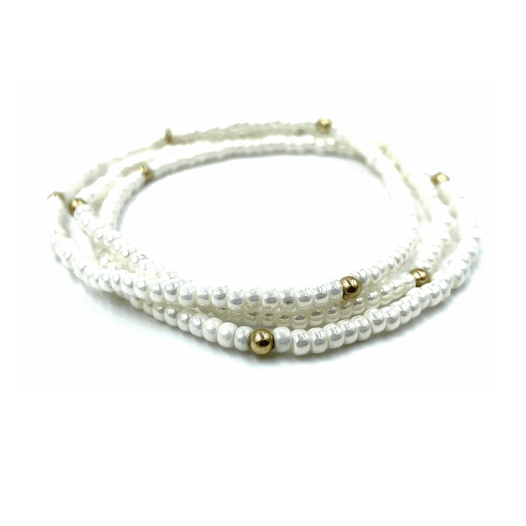 erin gray - OG Classic Bracelet Stack in Pearl White + Gold Filled