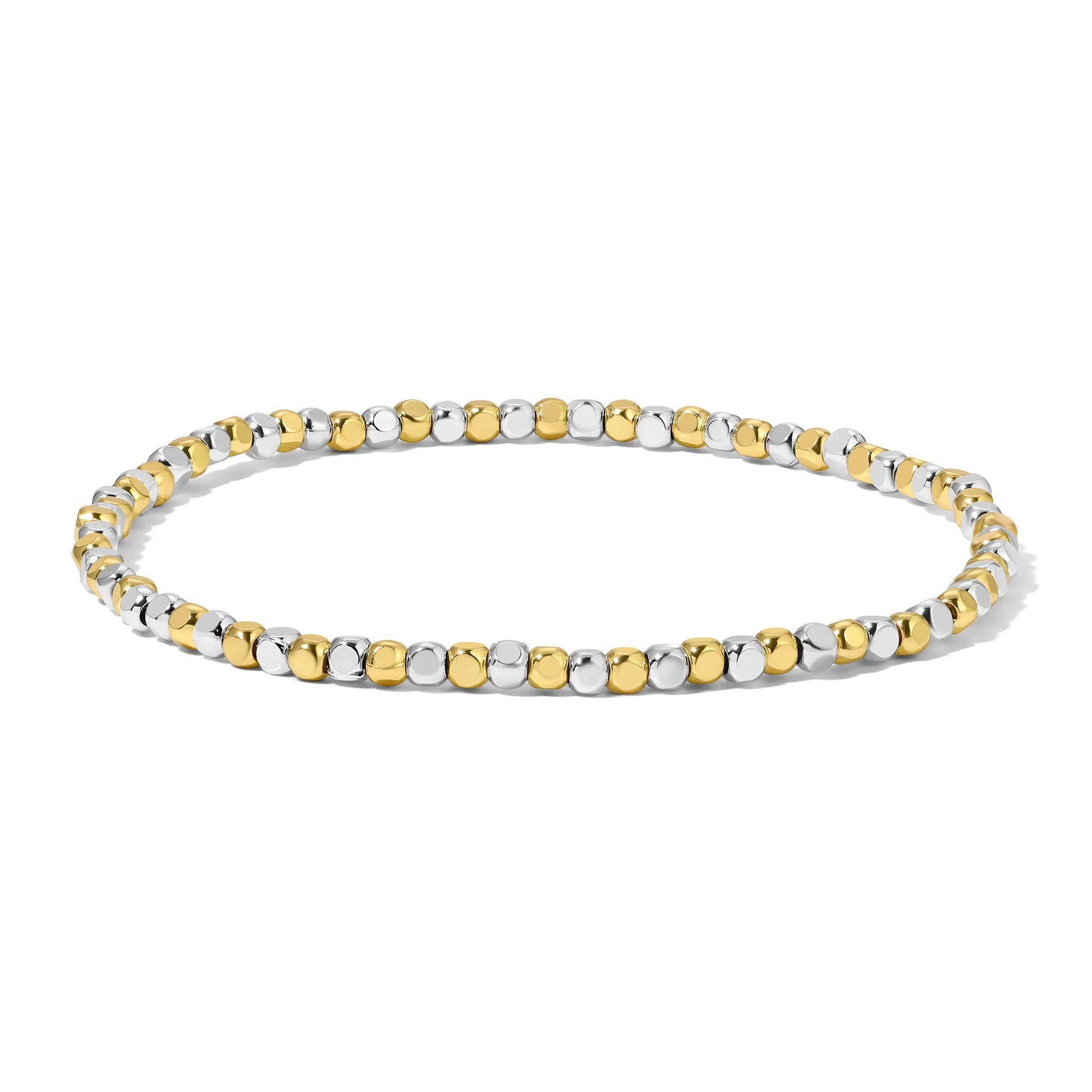 Petite (2.5mm) Cube Bead Bracelet - Silver & Gold