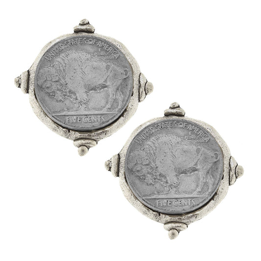 Silver Vintage Buffalo Head Coin Earrings