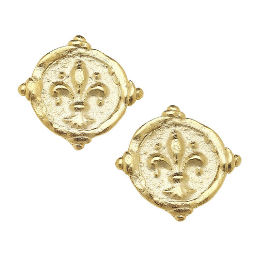 Gold Fleur de Lis Intaglio Earrings