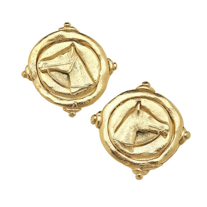 Gold Horse Intaglio Earrings