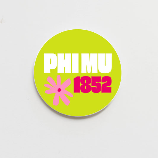 Phi Mu Funky Floral Greek Button - 3.00 inch