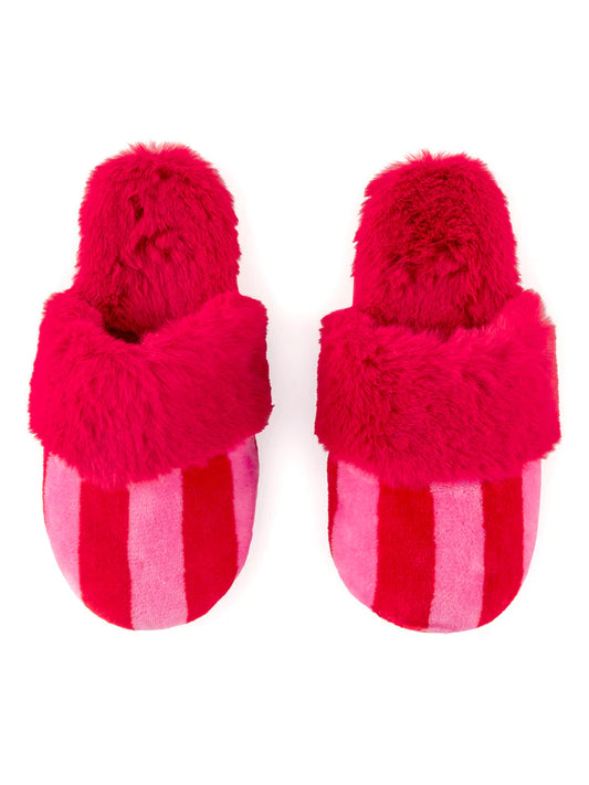 Felicity Striped Slippers - Red & Pink