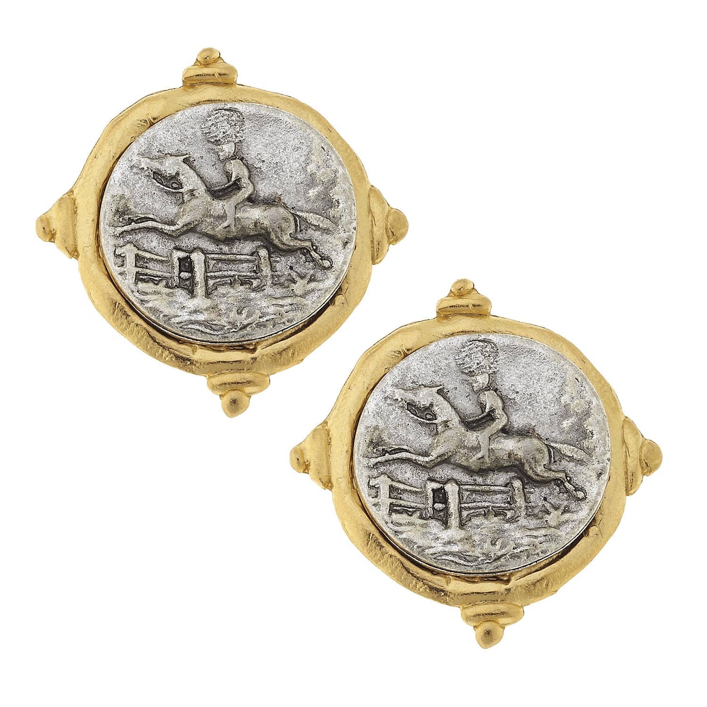 Gold and Silver Italian Intaglio Equestrian Earrings