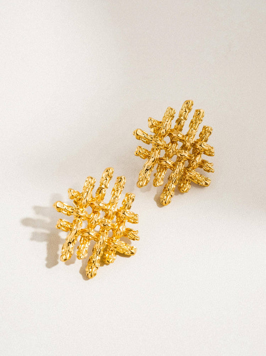 Zarina 18K Antique Gold Textured Basket Weave Studs