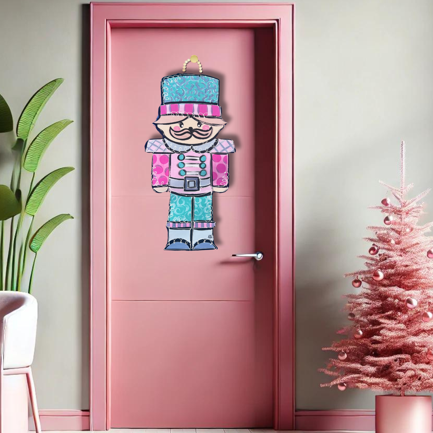 Pink and Teal Nutcracker Doorhanger