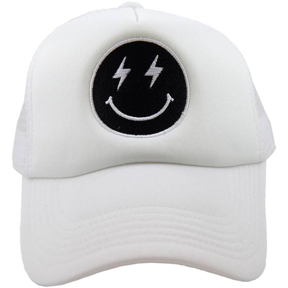 Black Happy Face Embroidered Hat