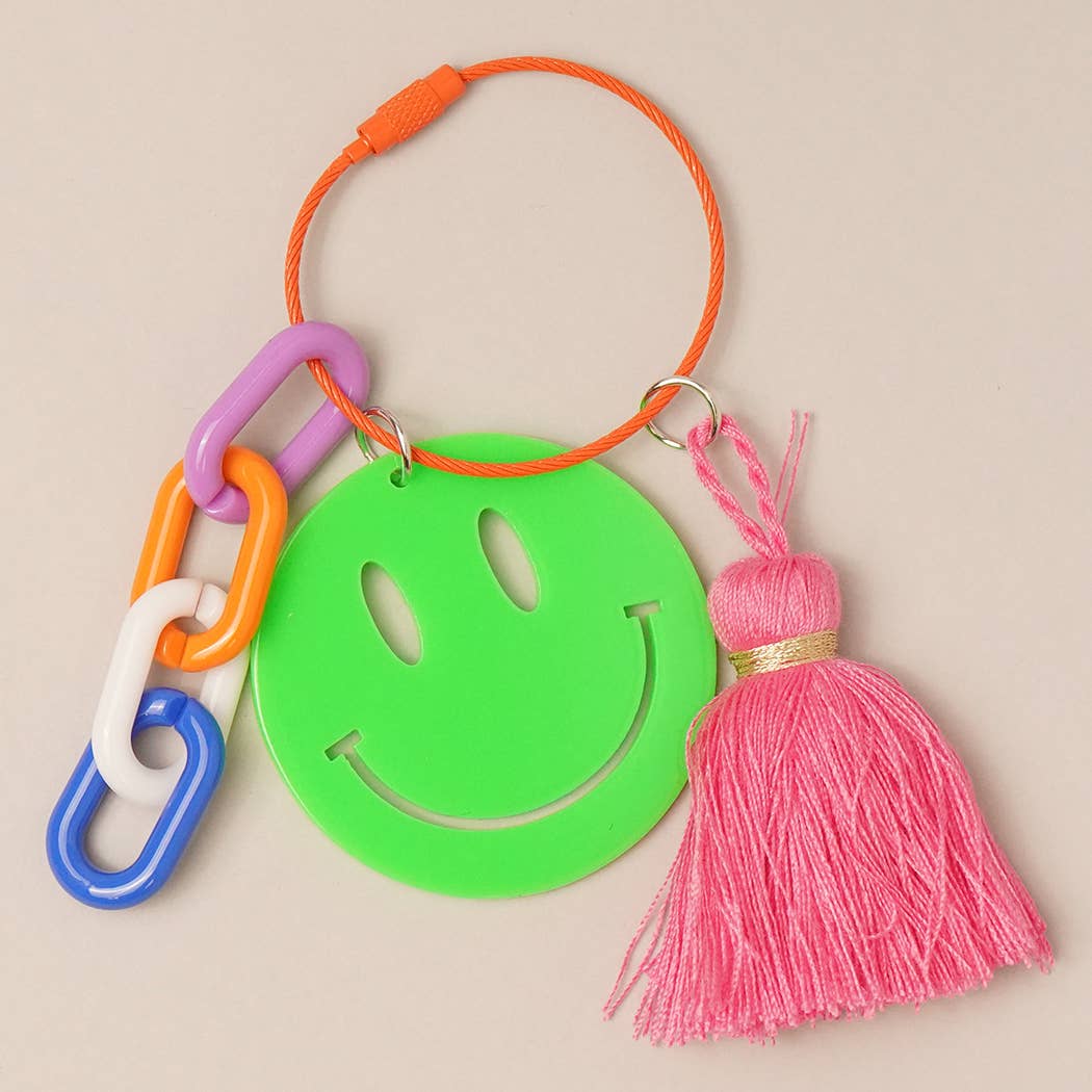 Smiley Face Charm w Tassel Keychain Bag Charms