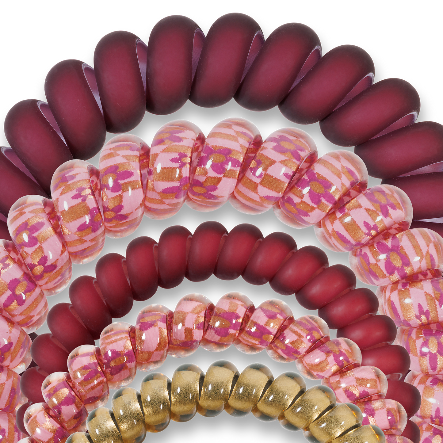 TELETIES - Spiral Hair Coils | Mixed Pack | Burgundy Bliss Hair Ties