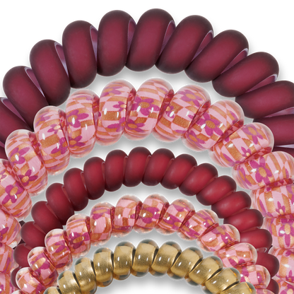 TELETIES - Spiral Hair Coils | Mixed Pack | Burgundy Bliss Hair Ties