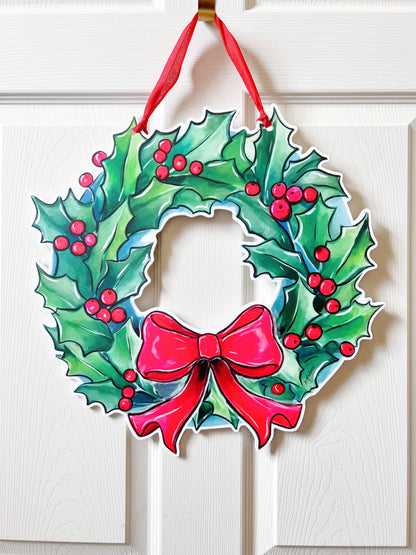 Home Malone - Holly Holiday Wreath Door Hanger - Christmas Outdoor Decor