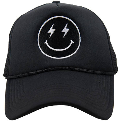 Black Happy Face Embroidered Hat