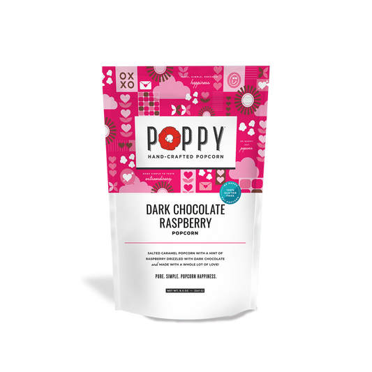 Poppy Hand-Crafted Popcorn - Dark Chocolate Raspberry Popcorn