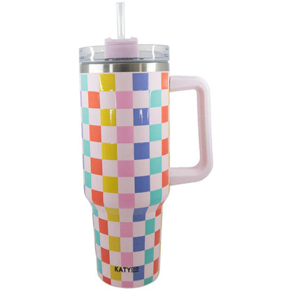 Katydid - Multicolored Checkered Coffee Tumbler Cup