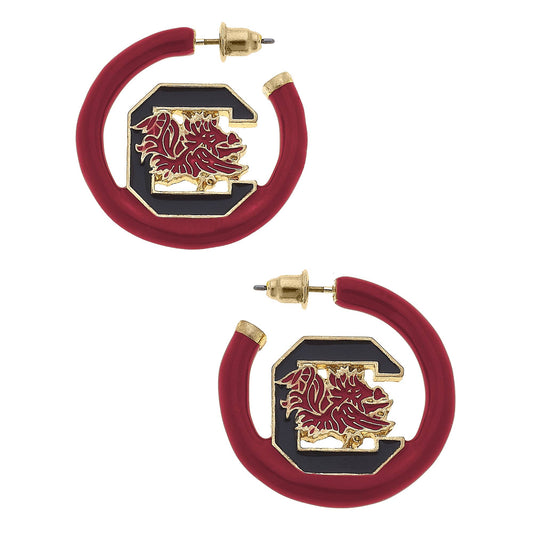 South Carolina Gamecocks Logo Enamel Hoop Earrings