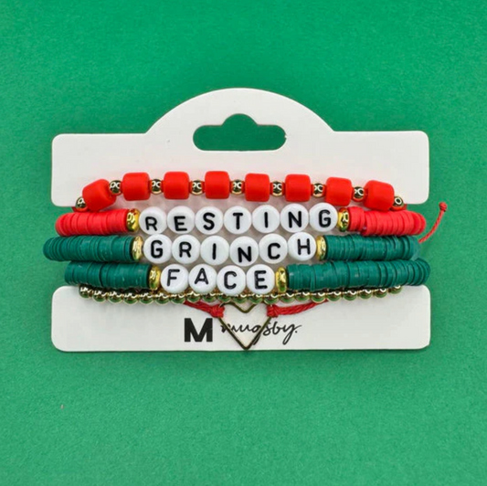 Resting Grinch Face Bracelet Set