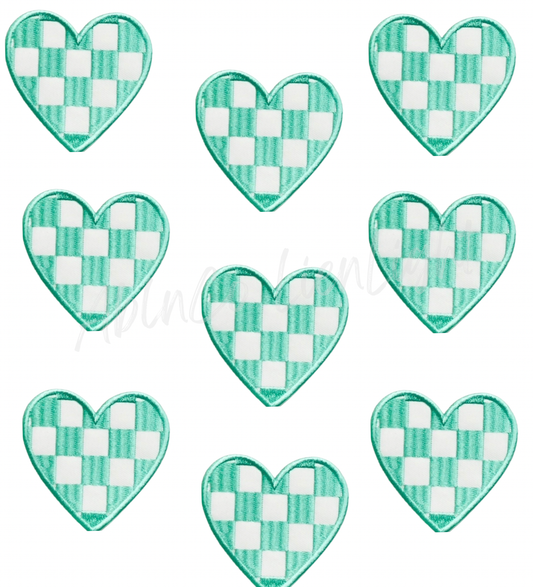 Turquoise Checkered Heart Patch