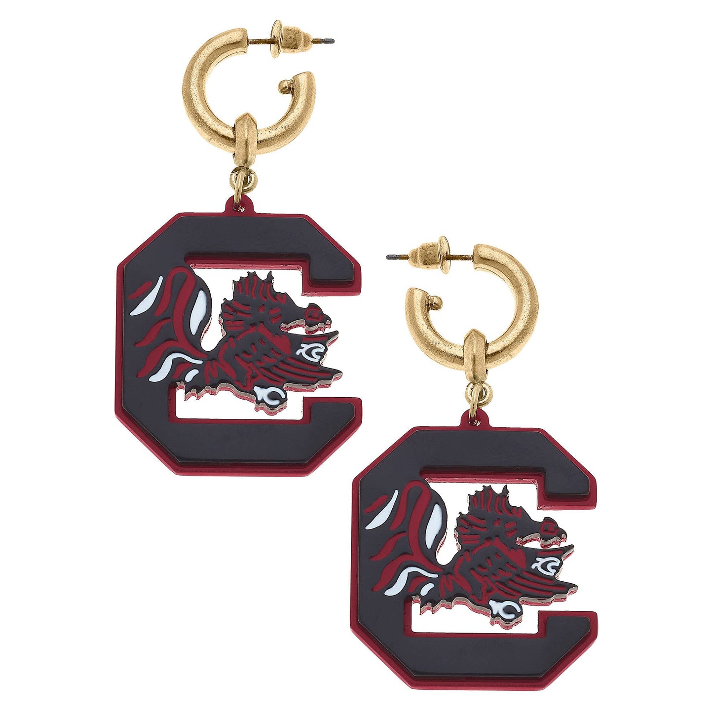 South Carolina Gamecocks Resin Logo Drop Hoop Earrings