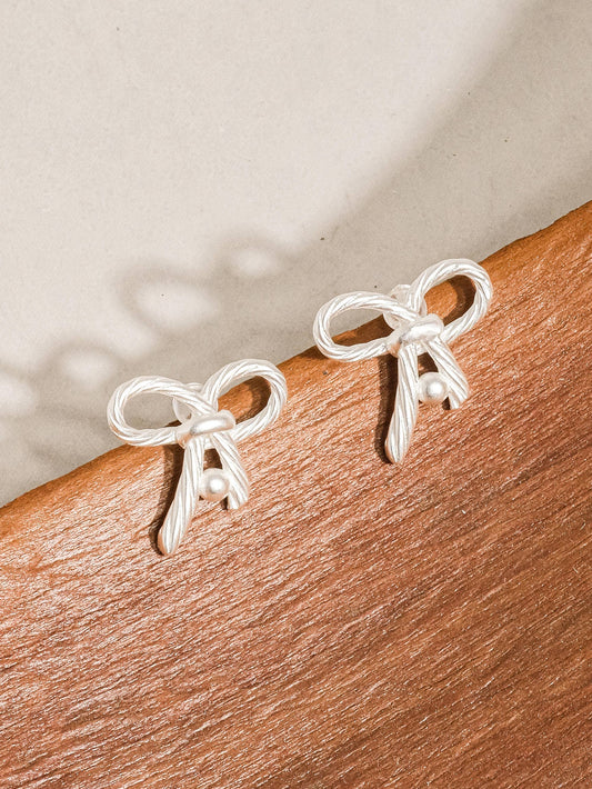 Dalton Textured Silver Bow Stud