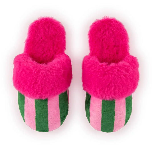 Felicity Striped Slippers - Green & Pink