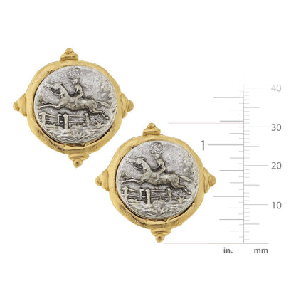 Gold and Silver Italian Intaglio Equestrian Earrings