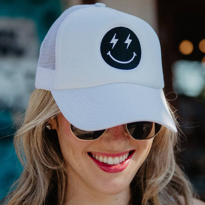 Black Happy Face Embroidered Hat