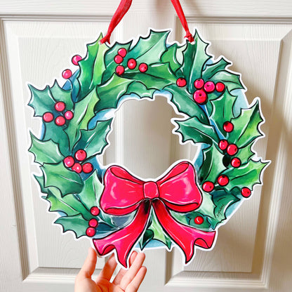 Home Malone - Holly Holiday Wreath Door Hanger - Christmas Outdoor Decor