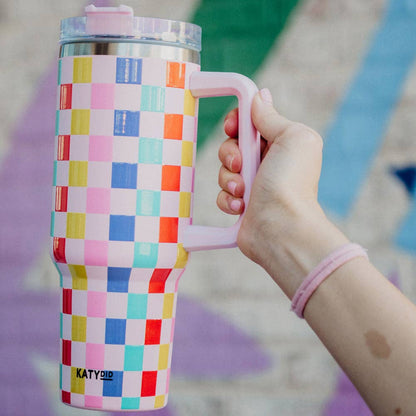 Katydid - Multicolored Checkered Coffee Tumbler Cup