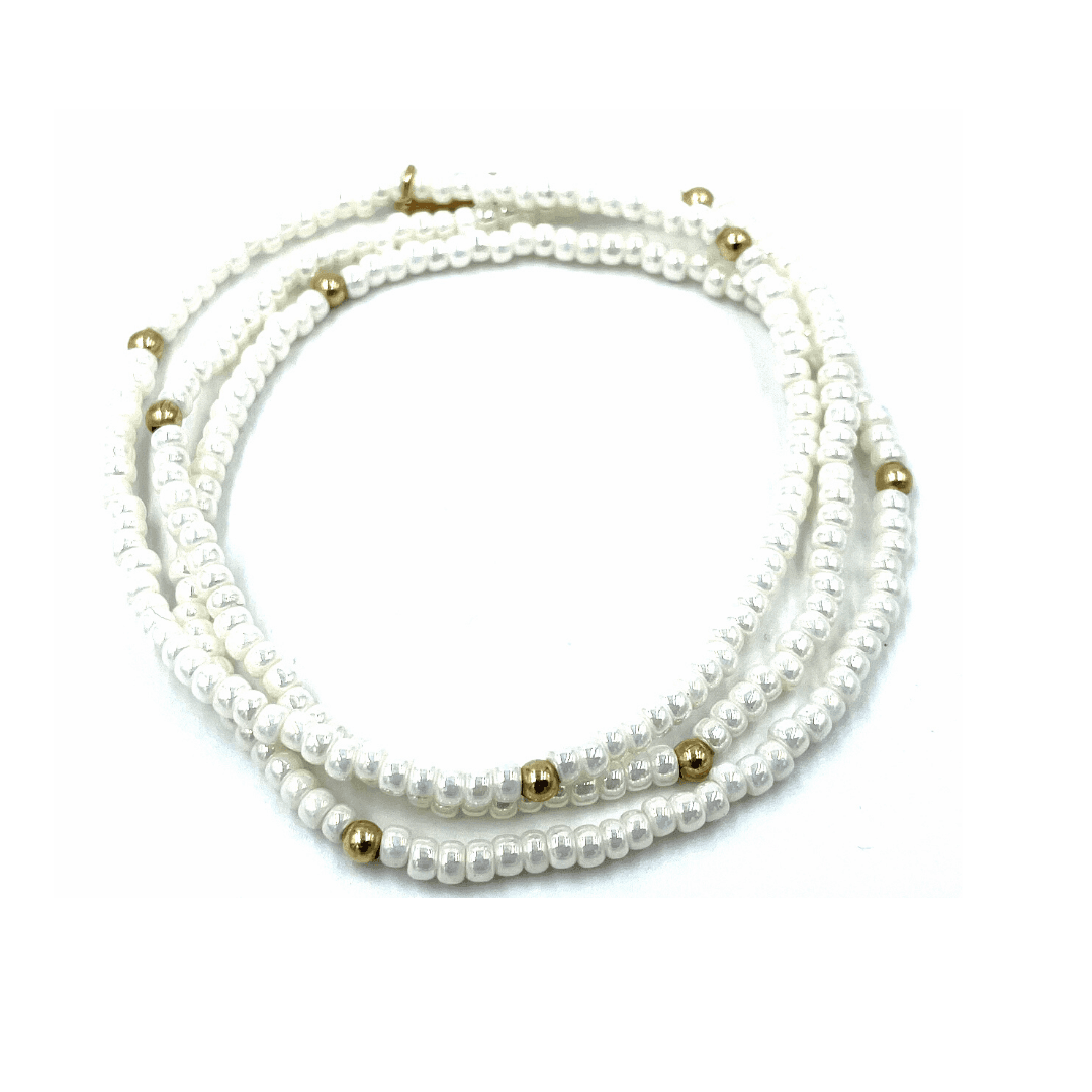 erin gray - OG Classic Bracelet Stack in Pearl White + Gold Filled