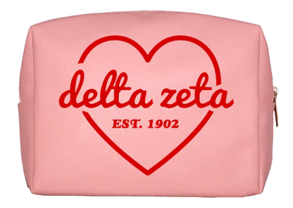 All Sorority Pink Makeup Bag with Red Heart