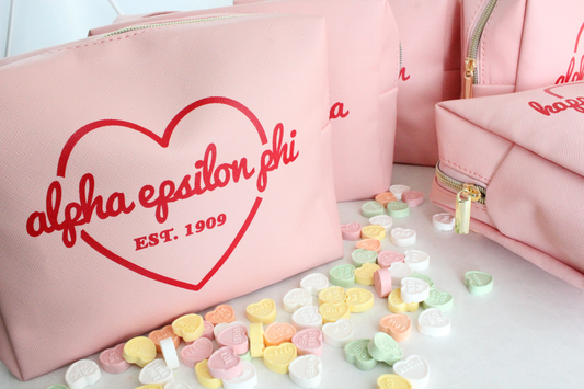 All Sorority Pink Makeup Bag with Red Heart