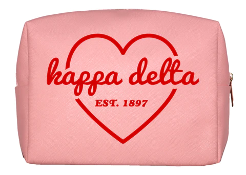 All Sorority Pink Makeup Bag with Red Heart