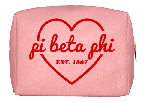 All Sorority Pink Makeup Bag with Red Heart