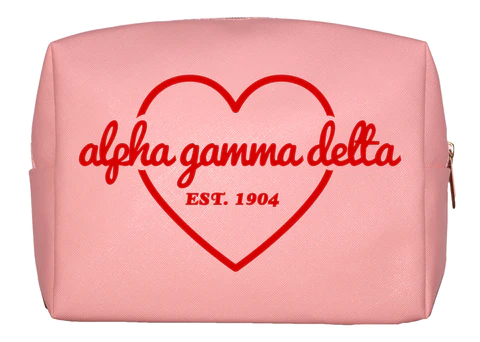 All Sorority Pink Makeup Bag with Red Heart