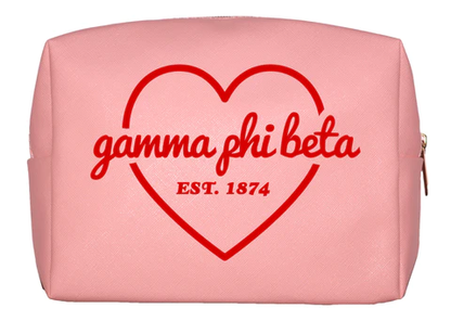 All Sorority Pink Makeup Bag with Red Heart