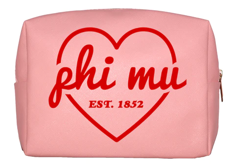 All Sorority Pink Makeup Bag with Red Heart