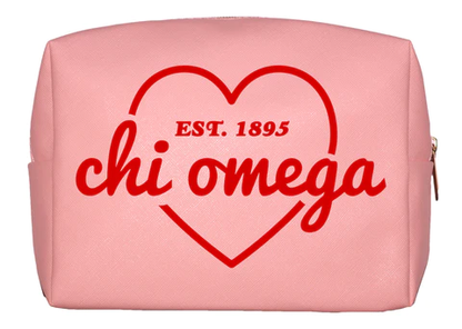 All Sorority Pink Makeup Bag with Red Heart