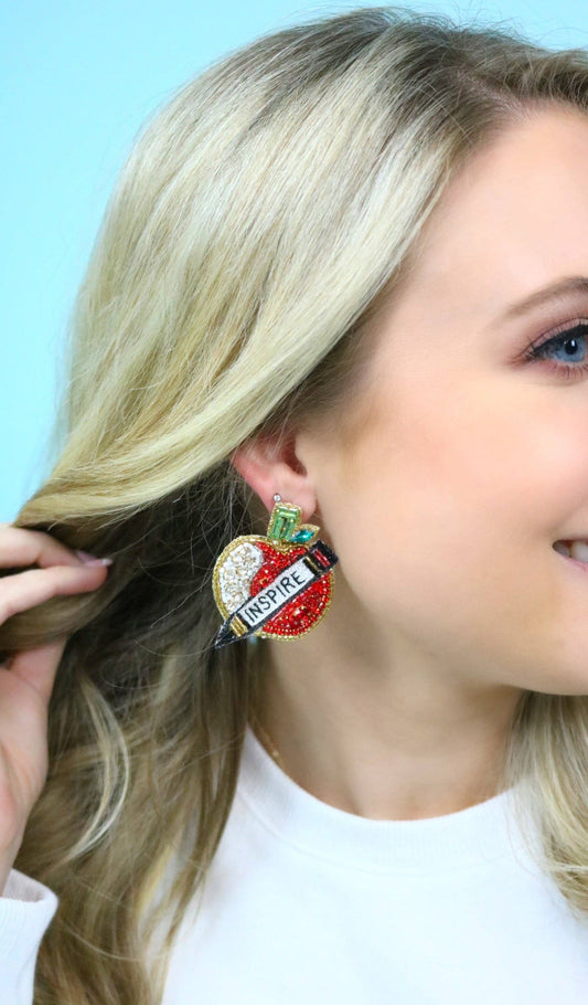 Beaded Teacher's Apple Earrings