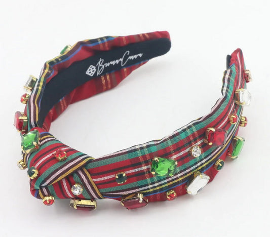 Red Tartan Plaid Headband with Crystals