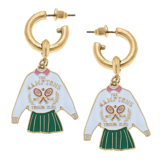 The Hamptons Tennis Club Enamel Drop Hoop Earrings in Green,