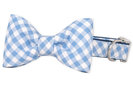 Crew LaLa - Periwinkle Picnic Plaid Bow Tie Dog Collar